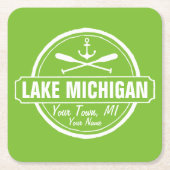 ミシガン湖のカスタムな町、名前、いかり、かい スクエアペーパーコースター (正面)