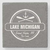 ミシガン湖のカスタムな町、名前、いかり、かい ストーンコースター (正面)