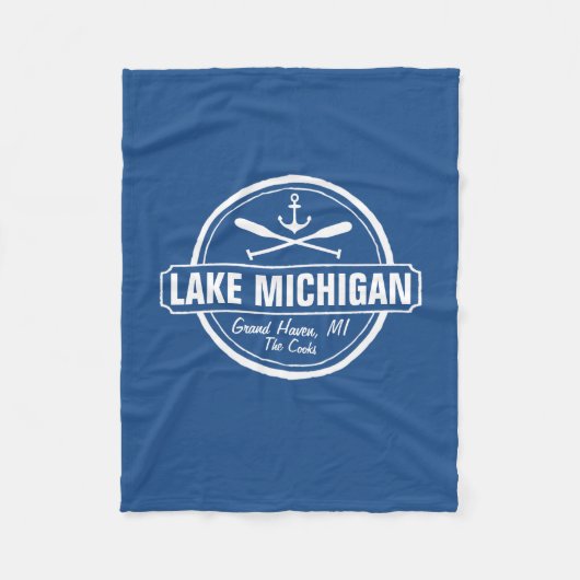 ミシガン湖のカスタムな町、名前、いかり、かい フリースブランケット (正面)