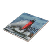 ミシガン湖の波および灯台 タイル (側面)