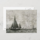 ミシガン湖の海のアンティークのボートのヨット ポストカード (正面/裏面)
