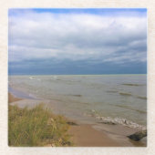 ミシガン湖の海岸、シーボイガン、WI ガラスコースター (正面)