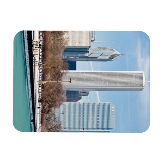 ミシガン湖を横切る凍っていシカゴのスカイライン マグネット (横)