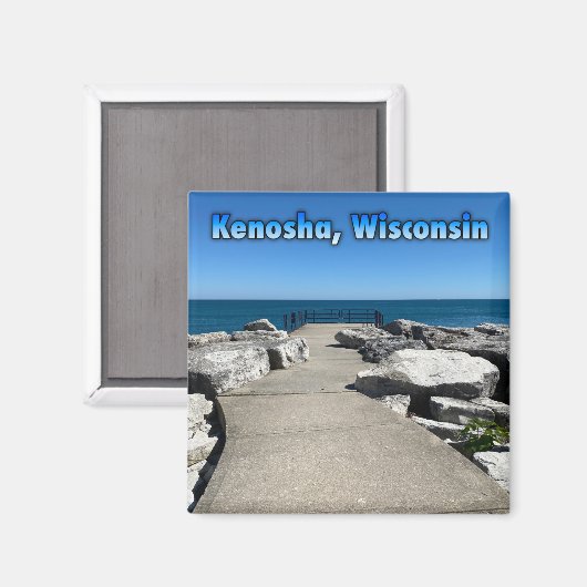 ミシガン湖ウィスコンシン州ケノシャ マグネット (正面/裏面)