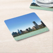 ミシガン湖著シカゴのスカイラインの眺め スクエアペーパーコースター (アングル)