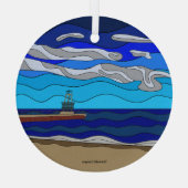 ミシガン湖 – ガラスオーナメント(円) ガラスオーナメント (裏面)