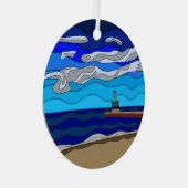ミシガン湖 – 金属オーナメント（円） メタルオーナメント (正面右)