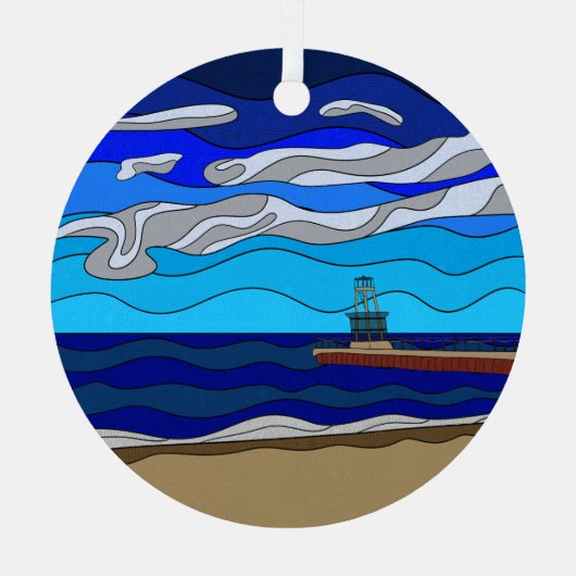 ミシガン湖 – 金属オーナメント（円） メタルオーナメント (正面)