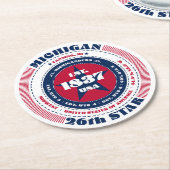 ミシガン赤白青タイポグラフィ ラウンドペーパーコースター (アングル)