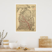 ミシガン鉄道列車地図1886 ポスター (キッチン)