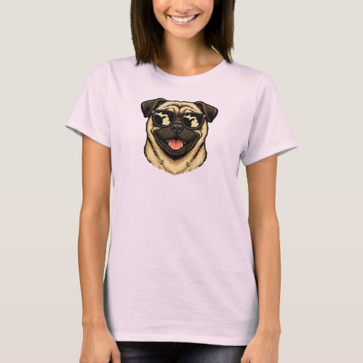 ミシガン・パグのサングラス姿 Tシャツ (正面)