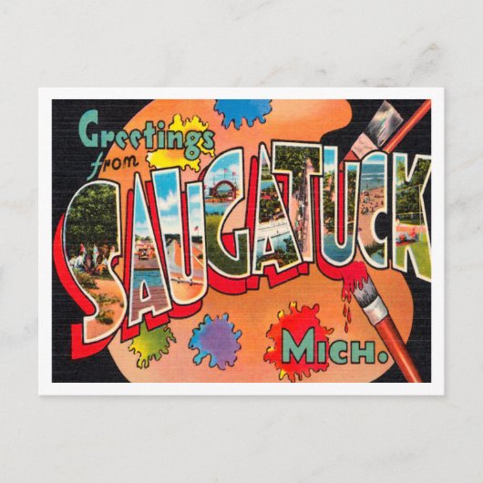 ミシガン・ヴィンテージ・トラベル、サウガトゥックからの挨拶 ポストカード (正面)
