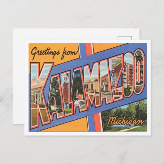 ミシガン・ヴィンテージ・トラベルKalamazooからの挨拶 ポストカード (正面/裏面)