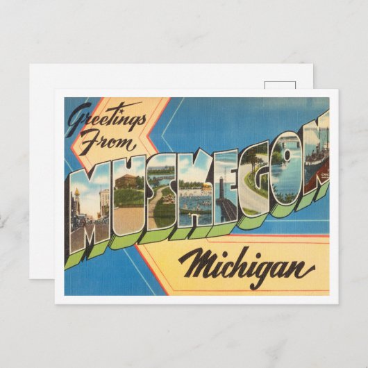ミシガン・ヴィンテージ・トラベルMuskegonからの挨拶 ポストカード (正面/裏面)