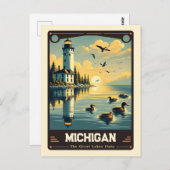 ミシガン |愛国心ヴィンテージ ポストカード (正面/裏面)