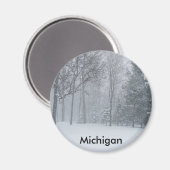 ミシガンMI冬の雪の木のシーン マグネット (正面/裏面)
