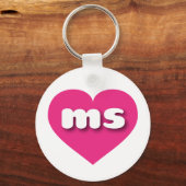 ミシシッピのホットピンクハート – 私はmsが大好き キーホルダー (正面)