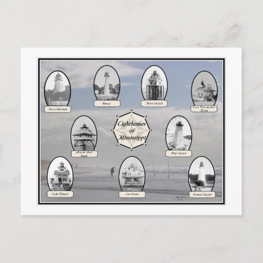 ミシシッピのライトハウス – ビーチシーン ポストカード (正面)