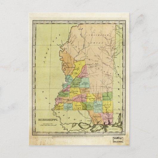 ミシシッピの地図(1835年) ポストカード (正面)