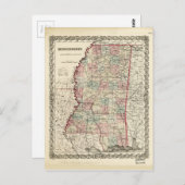 ミシシッピの地図（1855年） ポストカード (正面/裏面)
