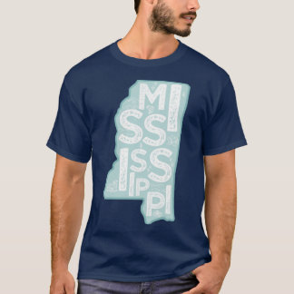 ミシシッピマップタイポグラフィーブルー Tシャツ