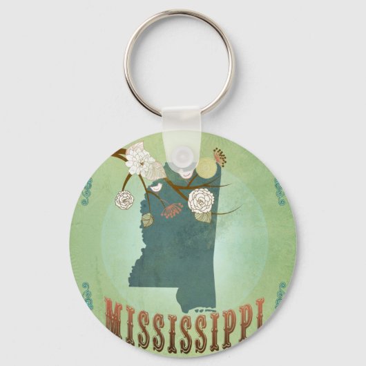 ミシシッピモダンヴィンテージ州の地図 – 緑 キーホルダー (正面)