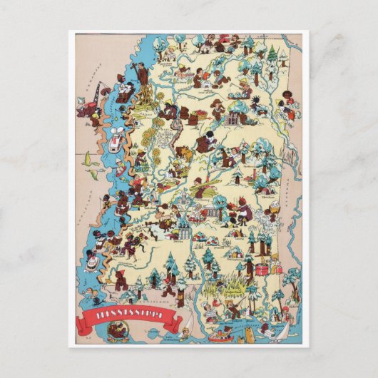 ミシシッピヴィンテージの地図 ポストカード (正面)