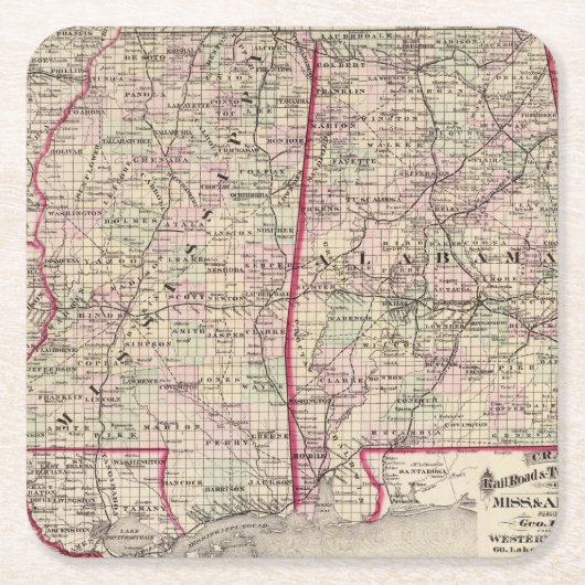 ミシシッピーおよびアラバマ スクエアペーパーコースター (正面)