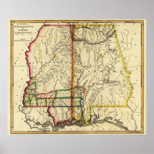 ミシシッピーおよびAlabamaPanoramicの地図 ポスター