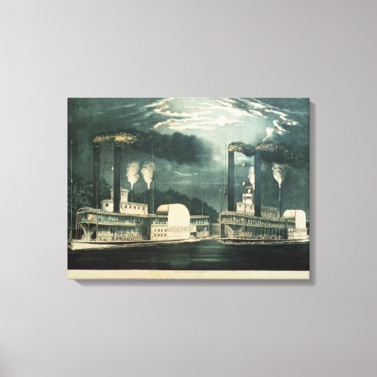 ミシシッピーのミッドナイトレース、1875年 キャンバスプリント (正面)