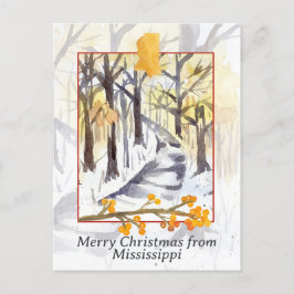 ミシシッピーの木々と冬の雪からのクリスマス シーズンポストカード