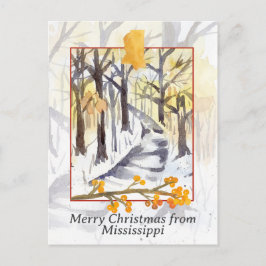 ミシシッピーの木々と冬の雪からのクリスマス シーズンポストカード