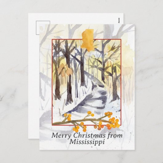 ミシシッピーの木々に降る冬の雪のクリスマス シーズンポストカード (正面/裏面)
