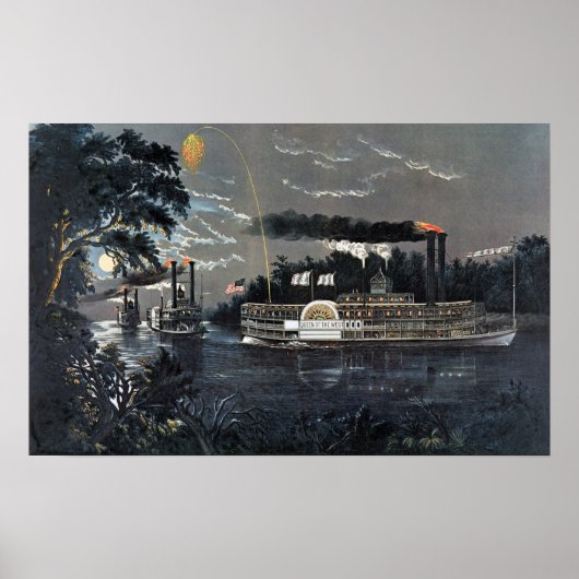 ミシシッピー汽船のベンドの丸め ポスター (正面)