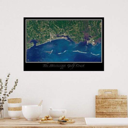 ミシシッピー湾沿岸宇宙衛星地図 ポスター (キッチン)