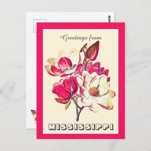 ミシシッピー・マグノリアからのヴィンテージの挨拶 ポストカード (正面/裏面)