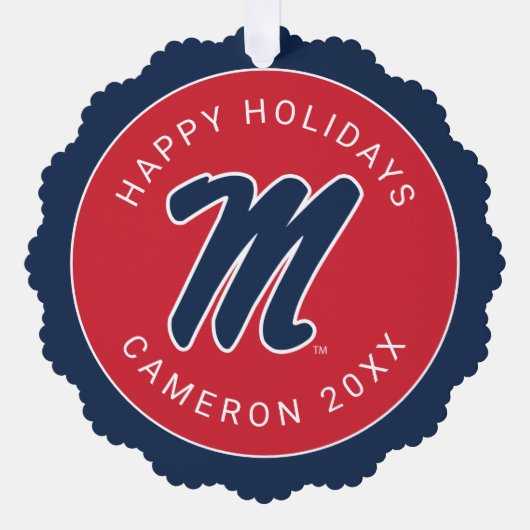 ミシシッピ大学 |スクリプトM オーナメントカード (正面)