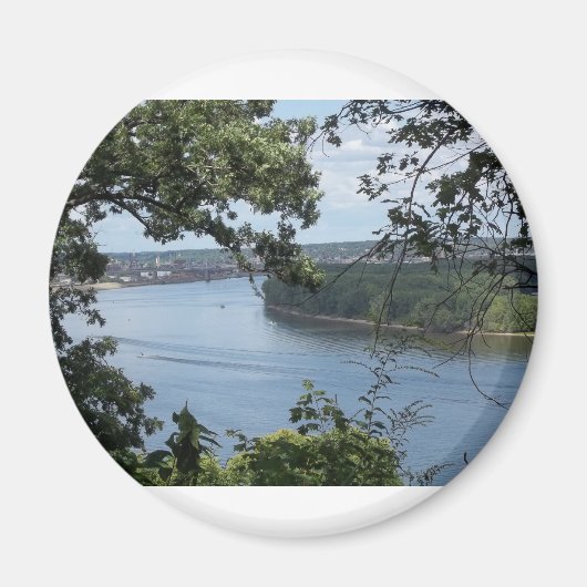 ミシシッピ川のアイオワ州ダブケ市 マグネット (正面)