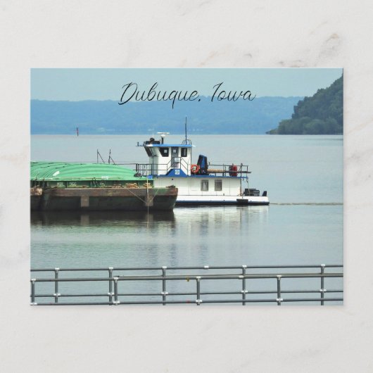 ミシシッピ川のアイオワ・プッシャー船ドゥブケ ポストカード (正面)