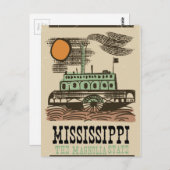 ミシシッピ川ボートヴィンテージ旅行ポスター ポストカード (正面/裏面)