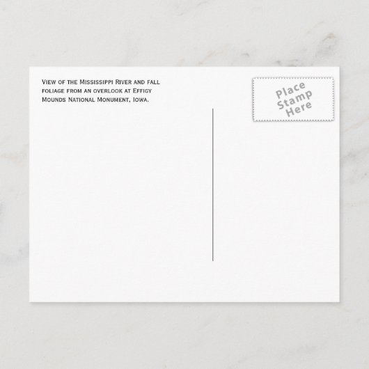 ミシシッピ川、秋の葉、イチジクの丘、IA ポストカード (裏面)