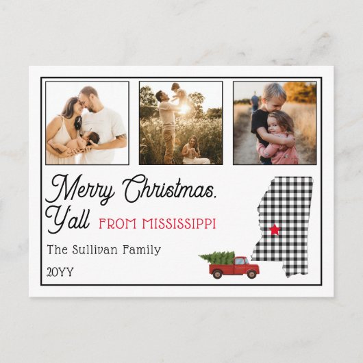 ミシシッピ州からのメリークリスマス シーズンポストカード (正面)