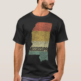 ミシシッピ州のヴィンテージなレトロな夕日のディストressedマップ tシャツ