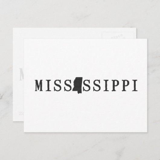ミシシッピ州の地図の形をした文字　ステート　ワードアート ポストカード (正面/裏面)