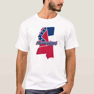 ミシシッピ州の地図グラフィックと州旗デザイン Tシャツ