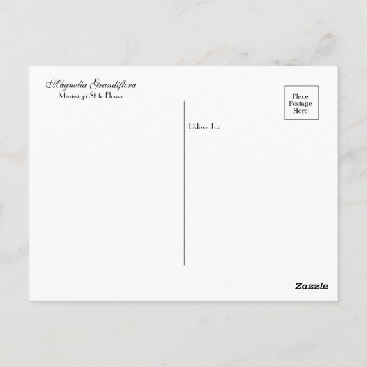ミシシッピ州の花、モクレン・グランディフローラ ポストカード (裏面)