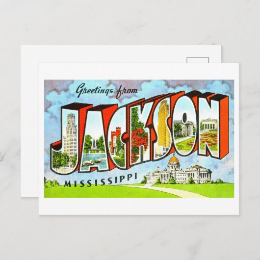 ミシシッピ州ジャクソンからのヴィンテージ挨拶 ポストカード (正面/裏面)