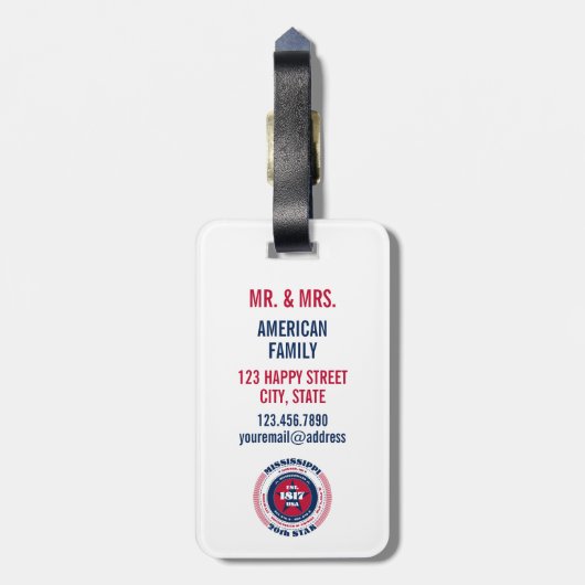 ミシシッピ州パーソナライズされたギフト荷物タグ ラゲッジタグ (裏面縦)