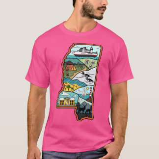 ミシシッピ州レトロ地図 ビロクシ ローレル ジャクソン MS州 Tシャツ