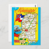 ミシシッピ州ヴィンテージマップポストカード ポストカード (正面/裏面)